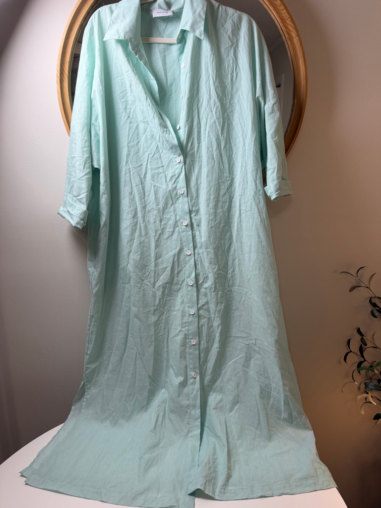 Adrienne Mint Maxi Shirt Dress In Light Aqua